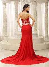 Prom Dress High Slit Sweetheart Appliques Decorate Bust