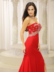 Prom Dress High Slit Sweetheart Appliques Decorate Bust