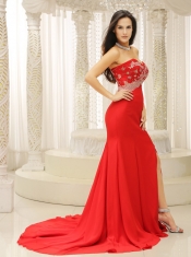 Prom Dress High Slit Sweetheart Appliques Decorate Bust