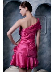 Prom Dress Hot Pink A-line Strapless Mini-length Taffeta Hand Made Flower