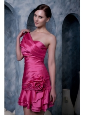 Prom Dress Hot Pink A-line Strapless Mini-length Taffeta Hand Made Flower
