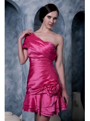 Prom Dress Hot Pink A-line Strapless Mini-length Taffeta Hand Made Flower