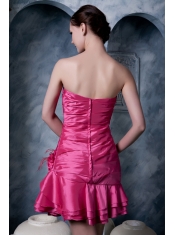 Prom Dress Hot Pink A-line Strapless Mini-length Taffeta Hand Made Flower