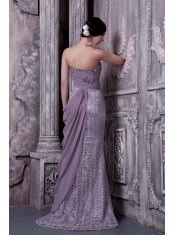 Prom Dress Lavender Column Sweetheart Brush Train Special Fabric and Chiffon Beading