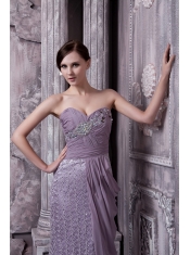 Prom Dress Lavender Column Sweetheart Brush Train Special Fabric and Chiffon Beading