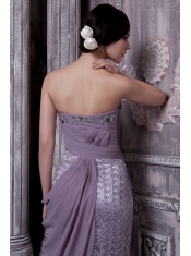 Prom Dress Lavender Column Sweetheart Brush Train Special Fabric and Chiffon Beading