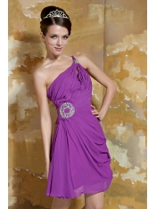 Prom Dress Lavender Empire One Shoulder Mini-length Chiffon Beading