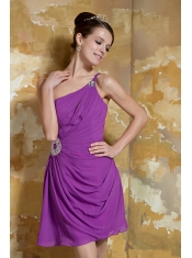 Prom Dress Lavender Empire One Shoulder Mini-length Chiffon Beading