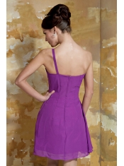 Prom Dress Lavender Empire One Shoulder Mini-length Chiffon Beading