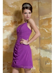 Prom Dress Lavender Empire One Shoulder Mini-length Chiffon Beading