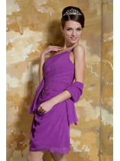 Prom Dress Lavender Empire One Shoulder Mini-length Chiffon Beading