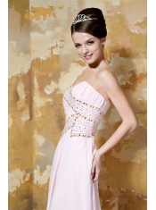 Prom Dress Light Pink Empire Sweetheart Brush Train Chiffon Beading