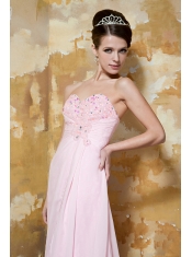 Prom Dress Light Pink Empire Sweetheart Brush Train Chiffon Beading
