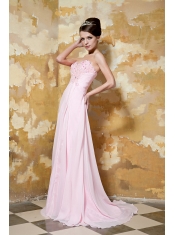 Prom Dress Light Pink Empire Sweetheart Brush Train Chiffon Beading