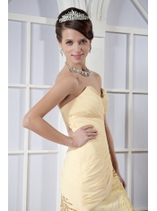 Prom Dress Light Yellow Column Sweetheart Brush Train Chiffon Sequins