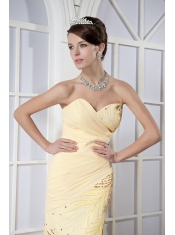 Prom Dress Light Yellow Column Sweetheart Brush Train Chiffon Sequins