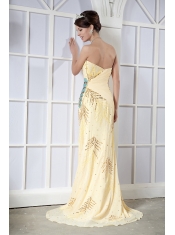 Prom Dress Light Yellow Column Sweetheart Brush Train Chiffon Sequins