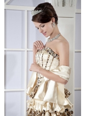 Prom Dress Light Yellow Column Sweetheart Mini-length Taffeta Beading