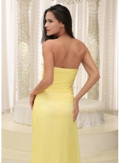 Prom Dress Light Yellow High Slit Strapless Chiffon Skirt