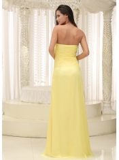 Prom Dress Light Yellow High Slit Strapless Chiffon Skirt