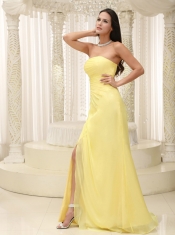 Prom Dress Light Yellow High Slit Strapless Chiffon Skirt