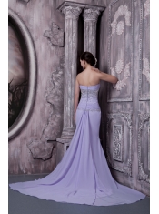 Prom Dress Lilac Column Sweetheart Court Train Chiffon Beading