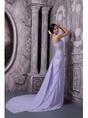 Prom Dress Lilac Column Sweetheart Court Train Chiffon Beading