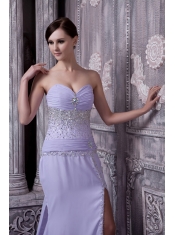 Prom Dress Lilac Column Sweetheart Court Train Chiffon Beading