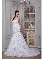Prom Dress Luxurious A-line Sweetheart Brush Train Taffeta Appliques