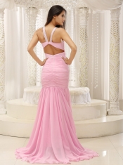 Prom Dress Mermaid V-neck Beaded Decorate Shoulder Ruched Bodice For Romantic