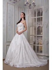 Prom Dress Modest A-line Sweetheart Brush Train Taffeta Appliques and Hand Made Flower