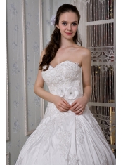 Prom Dress Modest A-line Sweetheart Brush Train Taffeta Appliques and Hand Made Flower