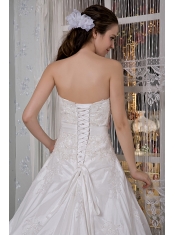 Prom Dress Modest A-line Sweetheart Brush Train Taffeta Appliques and Hand Made Flower