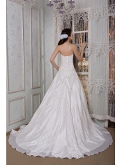 Prom Dress Modest A-line Sweetheart Brush Train Taffeta Appliques and Hand Made Flower