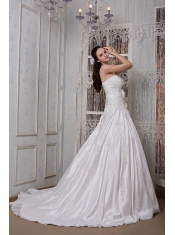 Prom Dress Modest A-line Sweetheart Brush Train Taffeta Appliques and Hand Made Flower