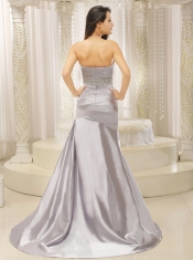 Prom Dress Modest Satin and Ruched Bodice Beaded Decorate Waist