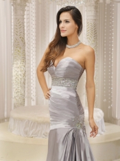 Prom Dress Modest Satin and Ruched Bodice Beaded Decorate Waist