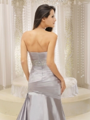 Prom Dress Modest Satin and Ruched Bodice Beaded Decorate Waist
