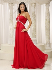 Prom Dress One Shouder Red and Natural Waist Ruched Appliques Chiffon