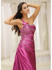 Prom Dress One Shoulder Beaded Decorate Bodice Satin
