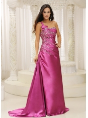 Prom Dress One Shoulder Beaded Decorate Bodice Satin
