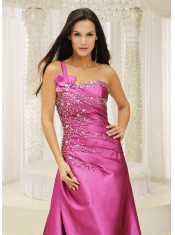 Prom Dress One Shoulder Beaded Decorate Bodice Satin