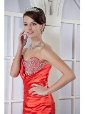 Prom Dress Orange Red Column Sweetheart Mini-length Taffeta Beading