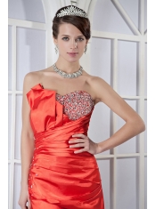 Prom Dress Orange Red Column Sweetheart Mini-length Taffeta Beading