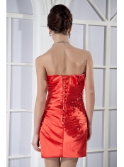 Prom Dress Orange Red Column Sweetheart Mini-length Taffeta Beading