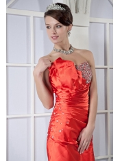 Prom Dress Orange Red Column Sweetheart Mini-length Taffeta Beading