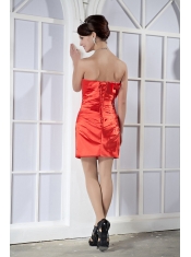 Prom Dress Orange Red Column Sweetheart Mini-length Taffeta Beading