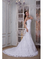 Prom Dress Perfect Mermaid Strapless Court Train Taffeta and Lace