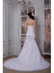 Prom Dress Perfect Mermaid Strapless Court Train Taffeta and Lace