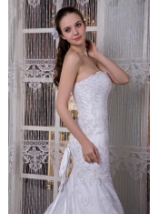 Prom Dress Perfect Mermaid Strapless Court Train Taffeta and Lace